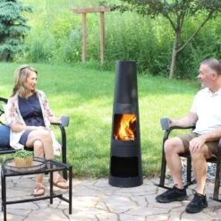 Sunnydaze Decor Sunnydaze Outdoor Backyard Heavy-Duty Steel Modern Wood-Burning Fire Pit Chiminea With Built-In Log Storage - 49" - Black -Furniture GUEST 7906680d 7e2d 44fa 894e 5308ef618831