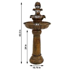 Sunnydaze Decor Sunnydaze Outdoor Solar Powered Ornate Elegance Tiered Water Fountain With Battery Backup And LED Light - 41" - Rustic Finish