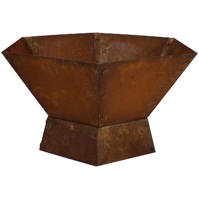 Sunnydaze Decor Sunnydaze Outdoor Camping Or Backyard Hexagon Rustic Affinity Fire Pit Bowl On Pedestal Stand - 23" - Oxidized Rust 4 Sunnydaze Decor Sunnydaze Outdoor Camping Or Backyard Hexagon Rustic Affinity Fire Pit Bowl On Pedestal Stand - 23" - Oxidized Rust - Image 2