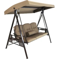 Sunnydaze Decor Sunnydaze Outdoor 3-Person Aluminum Patio Swing With Adjustable Canopy, Cushions And Pillow -Furniture GUEST 80427e80 909a 45cf 9726 35771c8ceec4