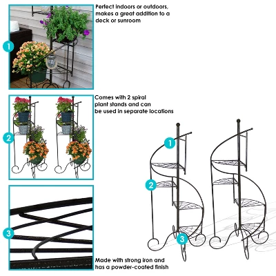 Sunnydaze Decor Sunnydaze Indoor/Outdoor Iron Metal 4-Tiered Potted Flower Plant Stand With Spiral Staircase Design - 56" - Black - 2pk 9 Sunnydaze Decor Sunnydaze Indoor/Outdoor Iron Metal 4-Tiered Potted Flower Plant Stand With Spiral Staircase Design - 56" - Black - 2pk - Image 7