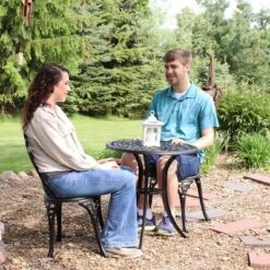 Sunnydaze Decor Sunnydaze Floral Design Cast Aluminum Outdoor Patio Bistro Set, Black, 3pc -Furniture GUEST 81bf05de 0734 4451 9ffc 60233e28581e