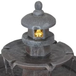 Sunnydaze Decor Sunnydaze 40"H Electric Polyresin 2-Tiered Pagoda Outdoor Water Fountain With LED Light -Furniture GUEST 82405deb dcea 441a b849 0018bea6e9a7