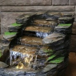 Sunnydaze Decor Sunnydaze 14"H Electric Polyresin Shale Falls Outdoor Water Fountain With LED Lights -Furniture GUEST 84818e32 7804 4924 832e bae6062175b5