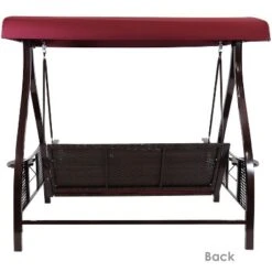 Sunnydaze Decor Sunnydaze 3-Person Outdoor Patio Swing With Adjustable Canopy Shade, Foldable Side Tables, Cushions And Pillow, Merlot -Furniture GUEST 8508ed17 3205 4609 a1c1 2b941305f755