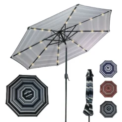 Sunnydaze Decor Sunnydaze Outdoor Solar Patio Umbrella With Polyester Canopy, LED Lights And Push Button Tilt And Crank 41 Sunnydaze Decor Sunnydaze Outdoor Solar Patio Umbrella With Polyester Canopy, LED Lights And Push Button Tilt And Crank -Furniture GUEST 8545e66d bd4a 4d2d 8526 ff7d5869e236