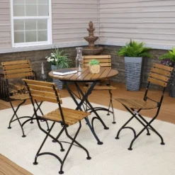 Sunnydaze Decor Sunnydaze Indoor/Outdoor Modern Chestnut Wood Folding Bistro Table And Chairs - Dark Brown - 5pc