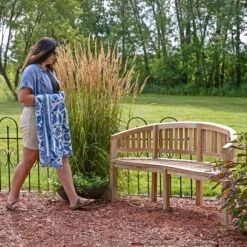 Sunnydaze Decor Sunnydaze 59" Solid Wooden Teak Outdoor Banana Bench With Curved Back