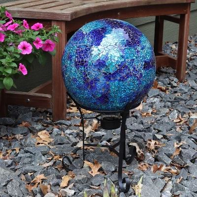 Sunnydaze Decor Sunnydaze Deep Ocean Swirl Gazing Globe, Blue Crackled Mosaic Glass, 10" 3 Sunnydaze Decor Sunnydaze Deep Ocean Swirl Gazing Globe, Blue Crackled Mosaic Glass, 10"