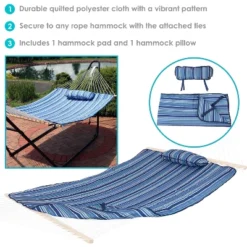 Sunnydaze Decor Sunnydaze Outdoor Weather-Resistant Polyester Quilted Hammock Cushion Pad And Hammock Pillow With Ties - Breakwater Stripe