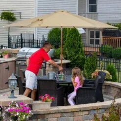 Sunnydaze Decor 8.5 Ft Outdoor Patio Umbrella With Tilt, Crank And Vent - Faux Woodgrain Finish - Solar -Furniture GUEST 8a3e77f2 5c31 4074 84ba fe60211043b0