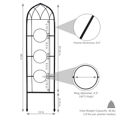 Sunnydaze Decor Sunnydaze Steel Wire Arched Climbing Plants Wall Trellis With Flowerpot Supports - 48" H - Black - 2-Pack 4 Sunnydaze Decor Sunnydaze Steel Wire Arched Climbing Plants Wall Trellis With Flowerpot Supports - 48" H - Black - 2-Pack - Image 2
