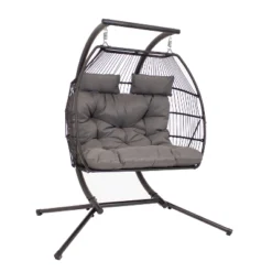 Sunnydaze Decor Sunnydaze Outdoor Andrei Double Egg Chair With Steel Stand And Polyester Cushion - Dark Gray - 74" -Furniture GUEST 8acc8297 f534 44a7 9f1b 87f3b4eb65b8