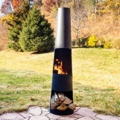 Sunnydaze Decor Sunnydaze Steel Chiminea With Built-In Log Holder - Black - 59" H