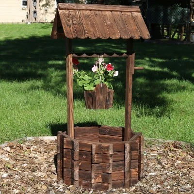 Sunnydaze Decor Sunnydaze Outdoor Fir Wood Wishing Well Garden Planter With Hanging Flower Bucket For Garden Or Yard - 45" H - Brown 3 Sunnydaze Decor Sunnydaze Outdoor Fir Wood Wishing Well Garden Planter With Hanging Flower Bucket For Garden Or Yard - 45" H - Brown