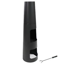 Sunnydaze Decor Sunnydaze Outdoor Backyard Heavy-Duty Steel Modern Wood-Burning Fire Pit Chiminea With Built-In Log Storage - 49" - Black -Furniture GUEST 91003039 79fd 472c 9d19 baf10238f4d7