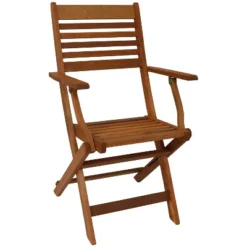 Sunnydaze Decor Sunnydaze Meranti Wood With Teak Oil Finish Wooden Folding Patio Lawn Slatted Arm Chairs Set - Brown - 2pk -Furniture GUEST 91205147 2c6f 4aaa 92f6 3e198ee52277