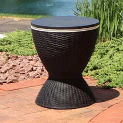 Sunnydaze Decor Sunnydaze Rattan Design Patio Bar Cooler Table With Height-Adjustable Tabletop - Phantom Gray -Furniture GUEST 91393d91 5c2d 4e40 90a2 c5e96afac4ce