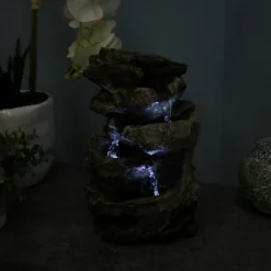Sunnydaze Decor Sunnydaze Indoor Home Decorative Tiered Rock And Log Waterfall Tabletop Water Fountain With LED Lights - 10" -Furniture GUEST 9143abde 6334 4568 a4a7 a645fc33e004