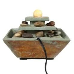 Sunnydaze Decor Sunnydaze Indoor Home Office Slate And Polished Stone Ball Tiered Tabletop Water Fountain With LED Light - 8" -Furniture GUEST 916cbbaa 1e58 47b7 be3d 843fe57d332c