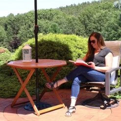 Sunnydaze Decor Sunnydaze Outdoor Meranti Wood With Teak Oil Finish Folding Octagon Patio Dining Table - 35" - Brown -Furniture GUEST 91d95d77 c7ba 4720 8b5b 34cd4de51374