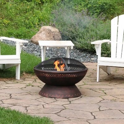 Sunnydaze Decor Sunnydaze Outdoor Camping Or Backyard Steel Chalice Fire Pit With Spark Screen And Log Poker - 25" - Copper Finish 3 Sunnydaze Decor Sunnydaze Outdoor Camping Or Backyard Steel Chalice Fire Pit With Spark Screen And Log Poker - 25" - Copper Finish