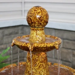 Sunnydaze Decor Sunnydaze 43"H Electric Ceramic 3-Tier Floral Motif Outdoor Water Fountain With LED Lights -Furniture GUEST 94efa30c d328 46a8 8c23 b05c51ad01e5