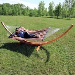 Sunnydaze Decor Sunnydaze Quilted Double Fabric 2-Person Hammock With Curved Arc Wood Stand -Furniture GUEST 95ad8cb0 2159 4097 8529 5272e889ad25