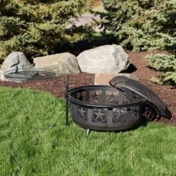 Sunnydaze Decor Sunnydaze Outdoor Portable Camping Or Backyard Steel Large All Star Fire Pit Bowl With Spark Screen And Cooking Grate - 30" - Black -Furniture GUEST 968ef9e6 9168 4e43 8216 3bc9719995b0