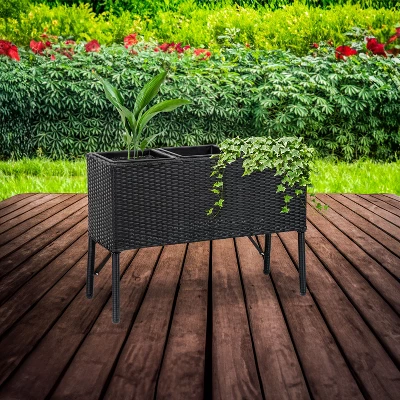 Sunnydaze Decor Sunnydaze 3-Section Wicker Raised Planter Bed For Indoor Or Outdoor Use - Black 14 Sunnydaze Decor Sunnydaze 3-Section Wicker Raised Planter Bed For Indoor Or Outdoor Use - Black - Image 12