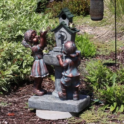 Sunnydaze Decor Sunnydaze 30"H Electric Polyresin Boy And Girl At Bird Bath Outdoor Water Fountain 3 Sunnydaze Decor Sunnydaze 30"H Electric Polyresin Boy And Girl At Bird Bath Outdoor Water Fountain