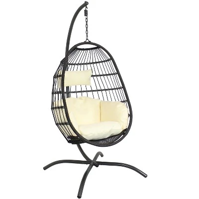 Sunnydaze Decor Sunnydaze Outdoor Resin Wicker Patio Penelope Hanging Basket Egg Chair Swing With Cushions, Headrest, And Steel Stand Set - 3pc 10 Sunnydaze Decor Sunnydaze Outdoor Resin Wicker Patio Penelope Hanging Basket Egg Chair Swing With Cushions, Headrest, And Steel Stand Set - 3pc - Image 8