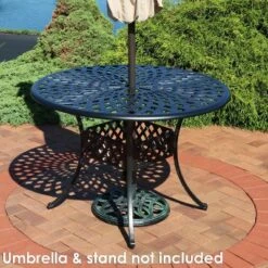 Sunnydaze Decor Sunnydaze Outdoor Crossweave Design Black Cast Aluminum Round Patio Dining Table With Umbrella Hole -Furniture GUEST 99f9e8e2 0f10 498e aff8 31576a6d550a