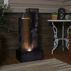 Sunnydaze Decor Sunnydaze 32"H Electric Metal Cascading Tower Outdoor Water Fountain With LED Lights -Furniture GUEST 9aedf12b 5ff9 4464 93ea ab50324825b4