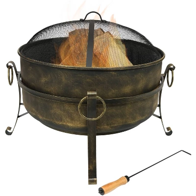 Sunnydaze Decor Sunnydaze Outdoor Camping Or Backyard Round Cauldron Fire Pit With Spark Screen, Log Poker, And Metal Wood Grate 9 Sunnydaze Decor Sunnydaze Outdoor Camping Or Backyard Round Cauldron Fire Pit With Spark Screen, Log Poker, And Metal Wood Grate - Image 7