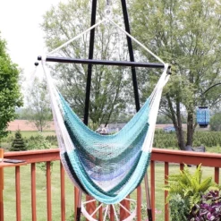 Sunnydaze Decor Sunnydaze Polyester Rope Hanging Caribbean-Style Hammock Chair Swing For Patio, Porch, Or Yard - Lagoon Stripes