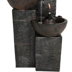 Sunnydaze Decor Sunnydaze 34"H Electric Polyresin 3-Tier Burning Bowls Outdoor Water Fountain With Real Flame Torch Accents -Furniture GUEST 9f1f8441 40c2 4bd8 8be9 34ba62d42001