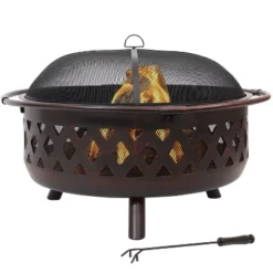 Sunnydaze Decor Sunnydaze Outdoor Camping Or Backyard Crossweave Cut Out Fire Pit With Spark Screen, Log Poker, And Metal Wood Grate - Bronze -Furniture GUEST 9f385be8 18d9 4228 b7fb 4dc8886522d0
