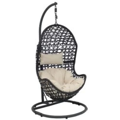 Sunnydaze Decor Sunnydaze Outdoor Resin Wicker Patio Cordelia Hanging Basket Egg Chair Swing With Cushion, Headrest, And Steel Stand Set- 3pc -Furniture GUEST a0310811 b648 4ec2 a847 9badf9f3b88e 1