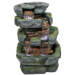 Sunnydaze Decor Sunnydaze 24"H Electric Polyresin And Fiberglass Tiered Stone Waterfall Outdoor Water Fountain With LED Lights -Furniture GUEST a08d169f 386d 4531 aeaf 2885bf4b3c8c