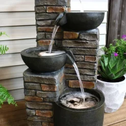 Sunnydaze Decor Sunnydaze 34"H Electric Polyresin Staggered Bowls Tiered Outdoor Water Fountain With LED Lights -Furniture GUEST a2297a2a a65c 46e4 854a 675d5dfc3a5b
