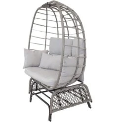 Sunnydaze Decor Sunnydaze Outdoor Polyrattan Double Egg Chair Glider With Cushions And Pillows - Gray -Furniture GUEST a400105d a6bd 47c2 a85f 5a5424efa9cb