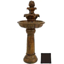 Sunnydaze Decor Sunnydaze Outdoor Solar Powered Ornate Elegance Tiered Water Fountain With Battery Backup And LED Light - 41" - Rustic Finish -Furniture GUEST a43a94c8 9851 4556 8fd7 28b45bea22c0