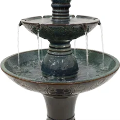 Sunnydaze Decor Sunnydaze 38"H Electric Ceramic 2-Tier Outdoor Water Feature With LED Lights, Green -Furniture GUEST a46ebcd7 07ab 477a 9a00 34112426614c