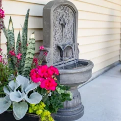 Sunnydaze Decor Sunnydaze Lovely Lily Polyresin Flat Back Pedestal Outdoor Wall Fountain For The Patio, Deck, Or Yard - 37.5" - Gray -Furniture GUEST a4990bcc 0d64 48c0 a12e 0368a9a2f321