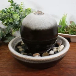 Sunnydaze Decor Sunnydaze Indoor Home Office Tabletop Modern Orb Smooth Glazed Ceramic Water Fountain Feature - 7" - Dark Brown