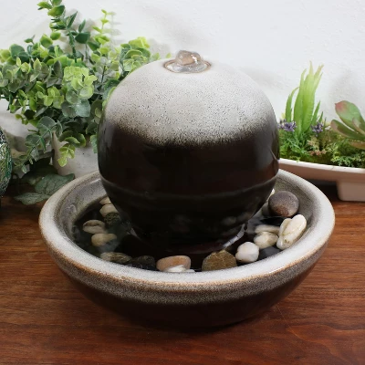 Sunnydaze Decor Sunnydaze Indoor Home Office Tabletop Modern Orb Smooth Glazed Ceramic Water Fountain Feature - 7" - Dark Brown 3 Sunnydaze Decor Sunnydaze Indoor Home Office Tabletop Modern Orb Smooth Glazed Ceramic Water Fountain Feature - 7" - Dark Brown