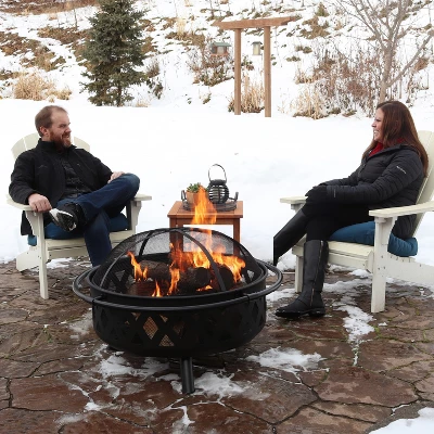 Sunnydaze Decor Sunnydaze Outdoor Camping Or Backyard Round Crossweave Cut Out Fire Pit With Spark Screen, Log Poker, And Cover - 36" 9 Sunnydaze Decor Sunnydaze Outdoor Camping Or Backyard Round Crossweave Cut Out Fire Pit With Spark Screen, Log Poker, And Cover - 36" - Image 7