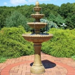 Sunnydaze Decor Sunnydaze 65"H Electric Resin And Concrete 4-Tier Eggshell Edge Outdoor Water Fountain With LED Lights