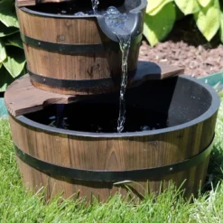 Sunnydaze Decor Sunnydaze Electric Fir Wood 2-Tier Farmhouse Barrel With Metal Decorative Hand Pump Outdoor Water Fountain -Furniture GUEST a6244808 0c16 407a 83ac a0b0d5290f85